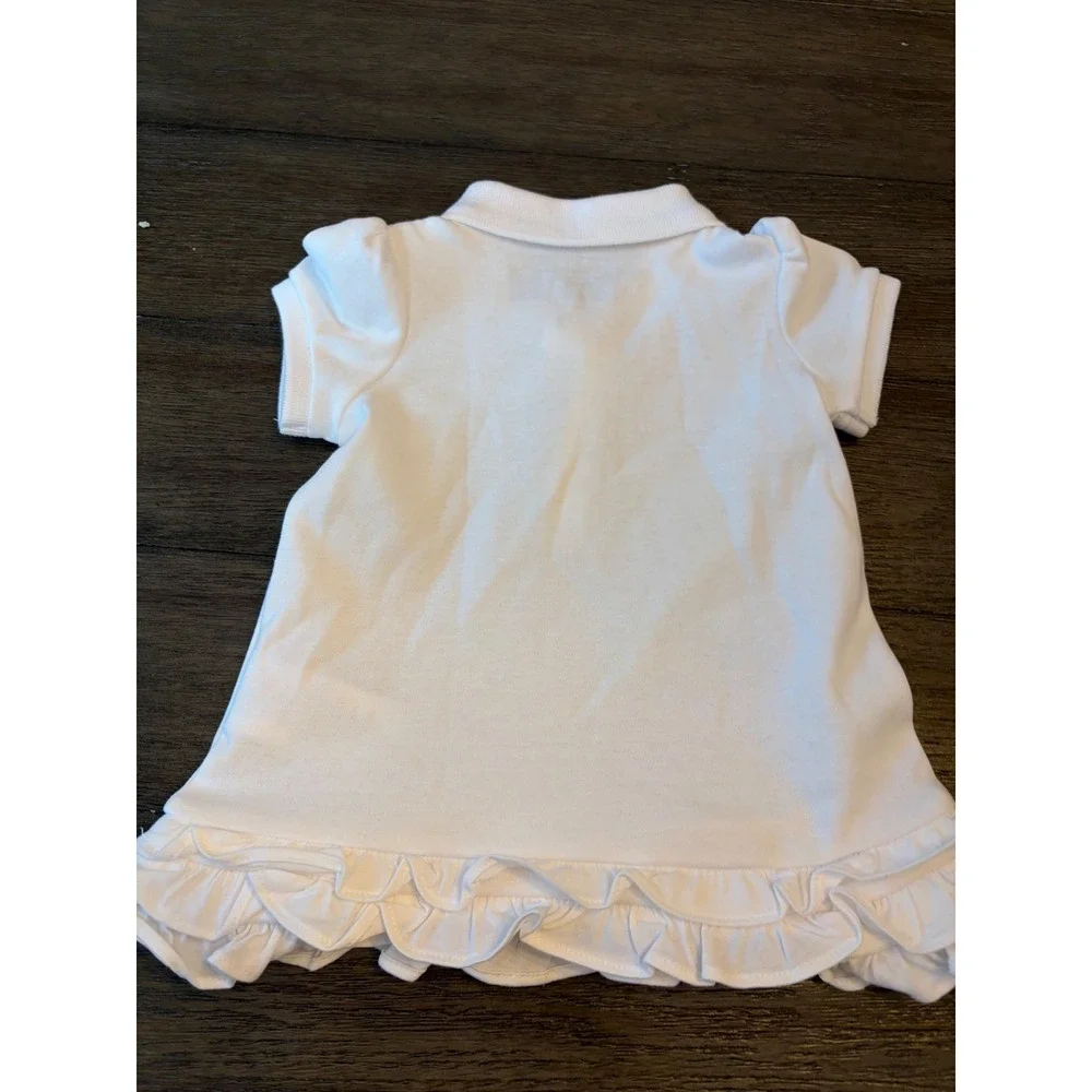 Ralph Lauren Polo Dress Baby Girls 3M White Embroidered Pony Ruffle Hem